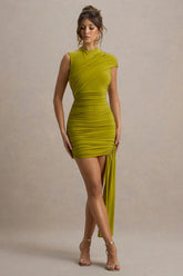 Nocturnal | Green Ruched Mini Dress With Sash