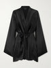 Belted silk-satin mini wrap dress