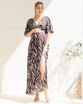 Margaux Maternity Evening Maxi Dress in Chocolate Zebra Print