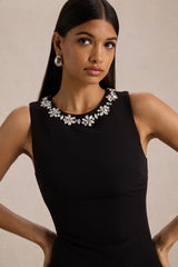 Nalani | Black And White Crew-Neck Mini Dress With Embellishment And Ruffled Detailing