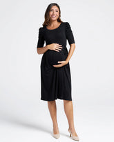 Stephanie Maternity Belt Midi Dress in Black
