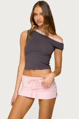 Contrast Lace Asymmetric Off Shoulder Top