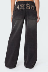 1980 Leopard Patch Low Rise Baggy Jeans