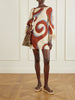 Kyra Sabra feather-trimmed printed crepe mini dress