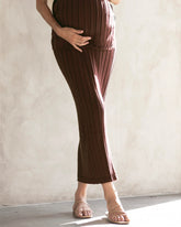 Zélie Wide Rib Maternity Midi Skirt in Chocolate Truffle