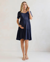 Lilou Maternity Button Front Dress in Navy