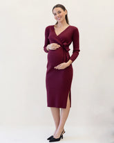 Lucille Knit Maternity Midi Dress in Burgundy