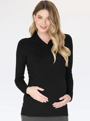 Bamboo Maternity V-Neck Crossover Long Sleeve Top - Black