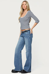 Poppie Striped V Neck Top
