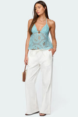 Sheer Crochet Babydoll Halter Top