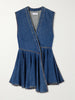 Asymmetric wrap-effect denim mini dress