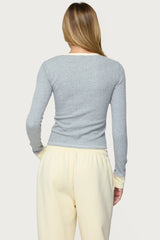 Rora Contrast Long Sleeve Waffle Top