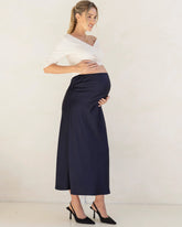 Sheena Maternity Satin-Finish Midi Work Skirt in Navy