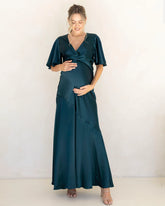 Camille Maternity V Neck Evening Dress in Hunter Green
