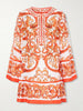 Pleated printed silk-twill mini dress