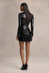 North | Black Sequin High-Neck Mini Dress With Pleats