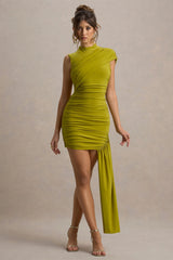 Nocturnal | Green Ruched Mini Dress With Sash
