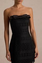 Kerry | Black Lace Bandeau Mini Dress With Bow-Detail