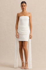 Sabrelle | White Bandeau-Neck Mini Dress With Draped-Detailing