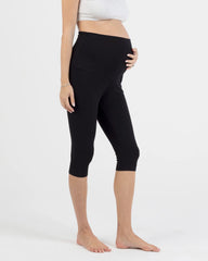 Deluxe Bamboo Cotton Maternity Knee Length Legging - Black