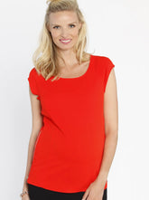 Stretchy Maternity Work Top with Side Zipper Opening - Tangerine