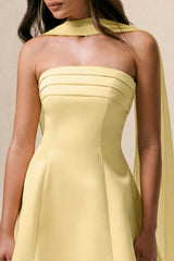 Love Me | Lemon Satin Skater Mini Dress With Chiffon Scarf