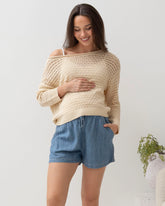 Valerie Maternity Crochet Sweater Beige