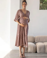Dana Brown Maternity Maxi Dress in Black Leaf Print
