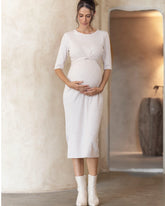 Annabella Maternity Knit Midi Dress in Cream