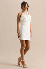 Pastoral | White Ruffled Asymmetric-Neck Mini Dress