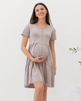 Lilou Maternity Button Front Dress in Grey Mushroom