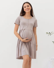 Lilou Maternity Button Front Dress in Grey Mushroom
