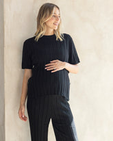 Alexis Side Split Maternity Knit Top in Black