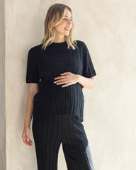Alexis Side Split Maternity Knit Top in Black