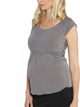 Maternity Tie Back Dressy Top with Back Zipper - Checker Print