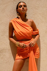 Margo | Orange Asymmetric Mini Dress with Cut-Out Details