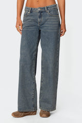 Leopard Heart Low Rise Baggy Jeans