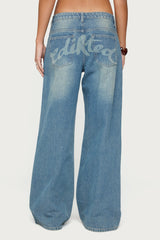 Graphic Vintage Washed Low Rise Baggy Jeans
