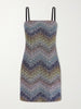 Sequin-embellished metallic crochet-knit mini dress