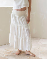 Ellie Maternity Shirred Maxi Skirt in White