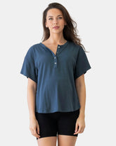 Zara Ribbed Short Sleeve Maternity Top In Slate Blue