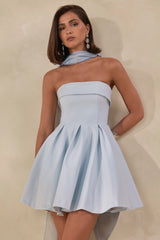 Bruna | Powder Blue Bandeau Skater Mini Dress