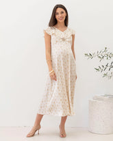 Mika Maternity Ruffle Dress in Cream Floral Silky
