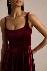 Roxanne | Burgundy Velvet Square-Neck Mini Dress