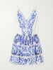 Printed embroidered cotton and silk-blend mini dress