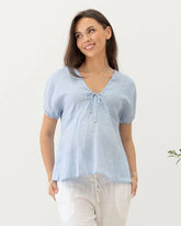 Brigitte Maternity Linen Blouse Top - Baby Blue