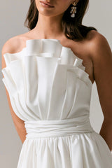 Distinguished | White Asymmetric Ruffled Mini Dress
