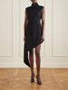 Asymmetric wool-blend gabardine turtleneck mini dress