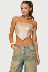 Sequin Backless Triangle Strapless Top