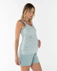 Abbie Maternity/Nursing Tank Top in Sage Stripe